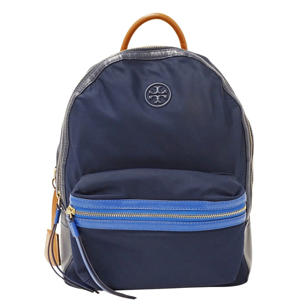 Tory Burch handbag, women's, brand backpack, nylon, navy, logo.